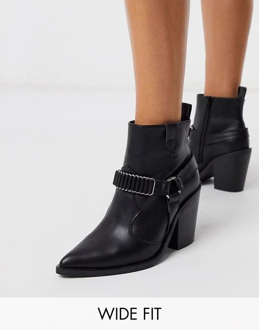 ASOS DESIGN Wide Fit Everyday western ankle boots with harness | ASOS (Global)