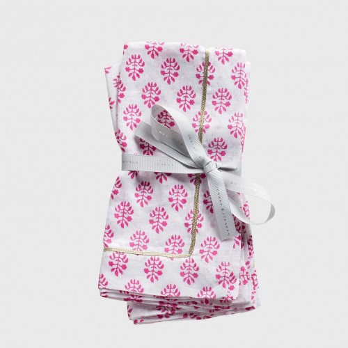 Joanna Buchanan Printed Leaf Dinner Napkins Hot Pink, Set of Two | Gracious Style
