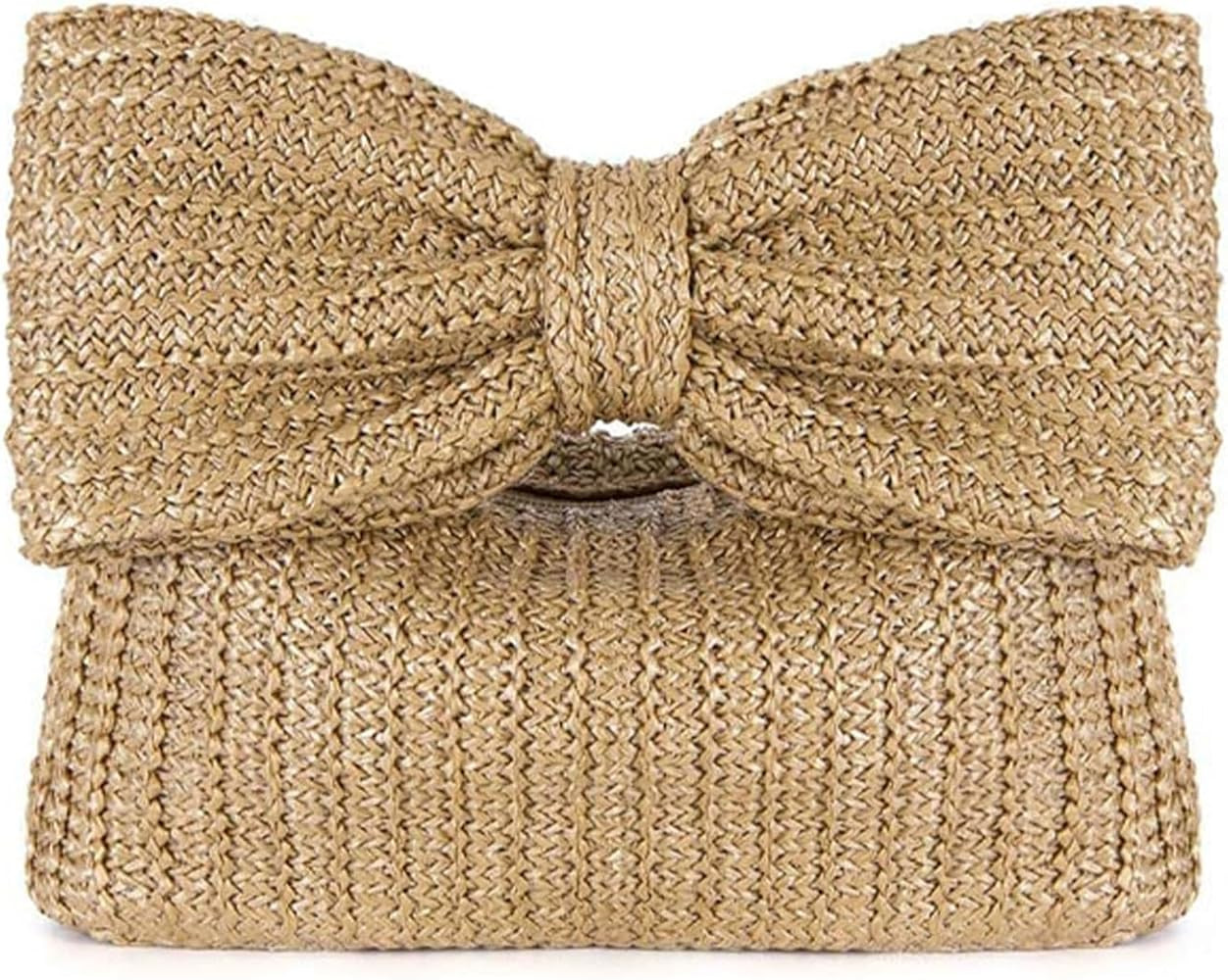 Straw Clutch Purse with Big Bow Handle Bag Summer Straw Handbag Beach Tote Woven Evening Bag for ... | Amazon (US)