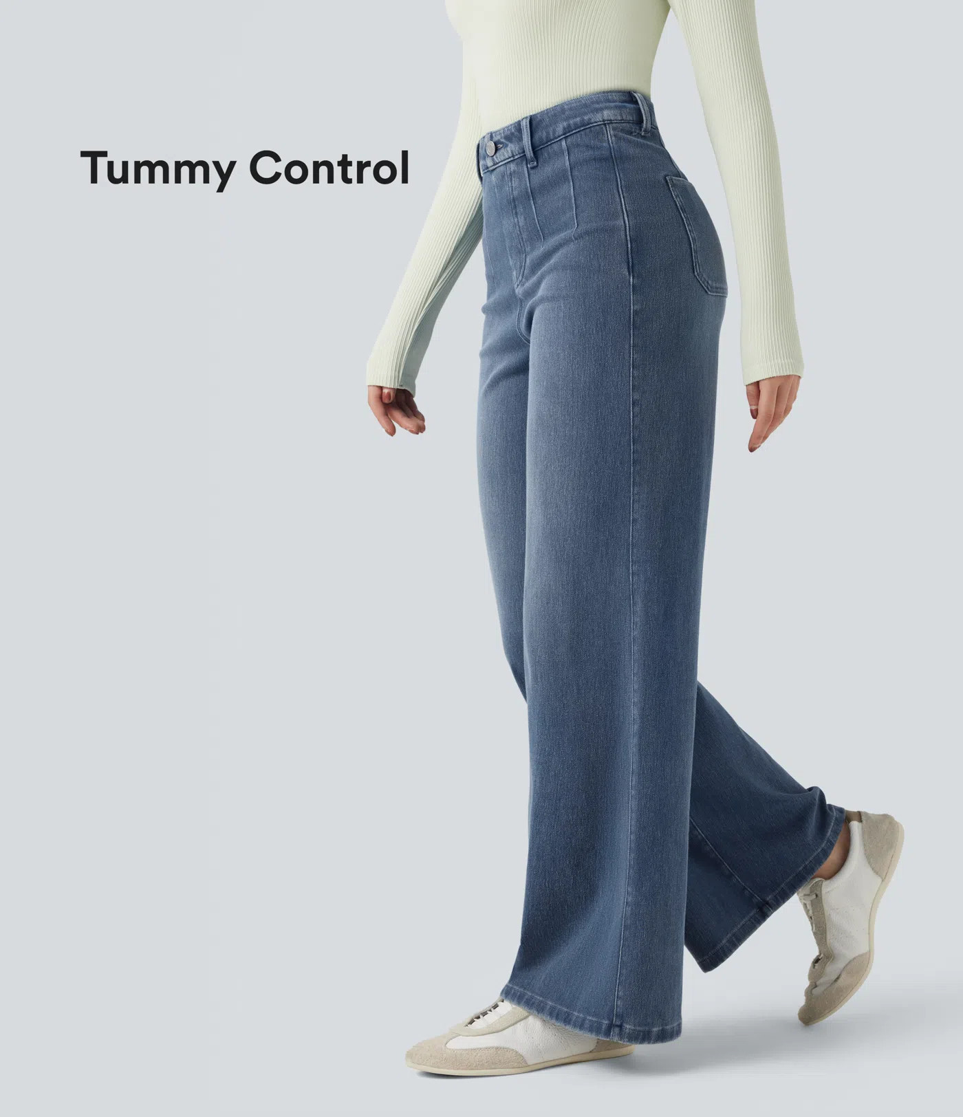 Women’s Halara Flex™ High Waisted Tummy Control Wide Leg Casual Jeans with Pockets - Halara | HALARA