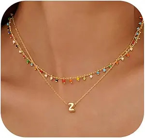 Initial Necklace for Women Dainty Colorful Bead Layered Letter Necklace Personality Initial Neckl... | Amazon (US)