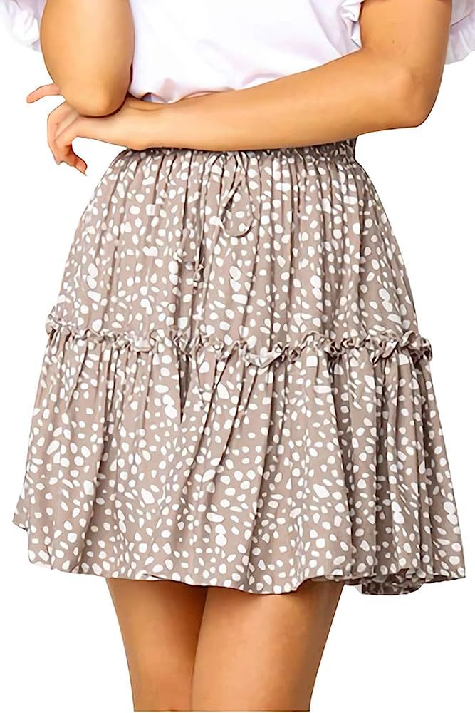 Alelly Women's Summer Cute High Waist Ruffle Skirt Floral Print Swing Beach Mini Skirt | Amazon (US)