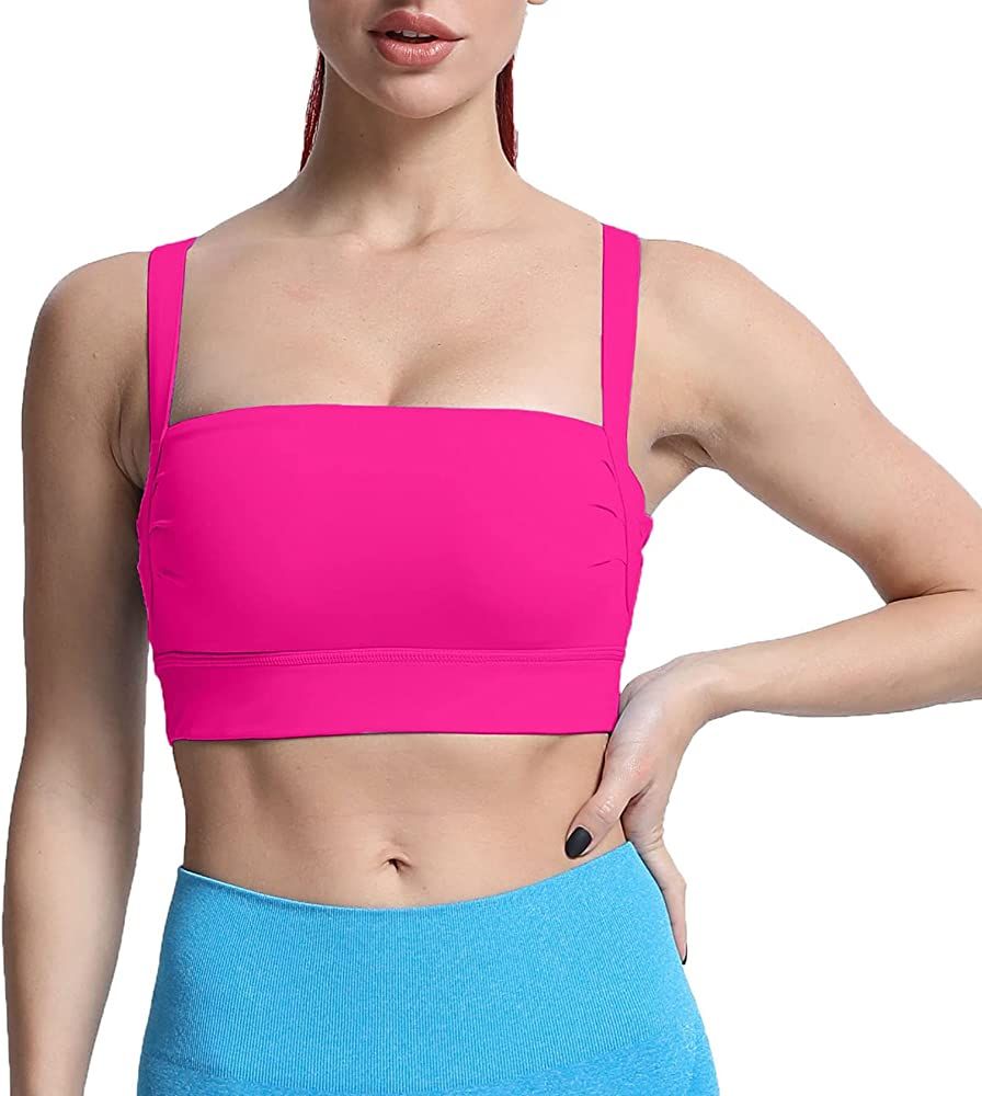 Aoxjox Women's Workout High Impact Sports Bras Fitness Square Neck Balcony Open Back Bra Yoga Crop T | Amazon (US)