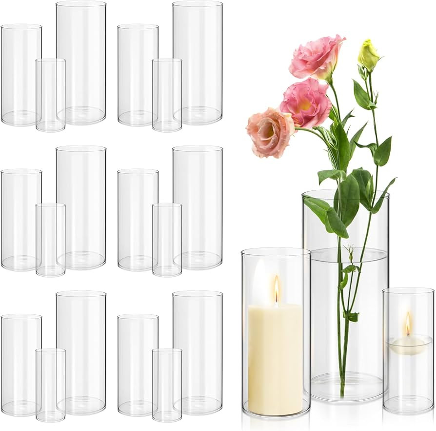Hurricane Candle Holder Set of 18,Modern Glass Cylinder Vases for Centerpieces Glass Cylinder Can... | Amazon (US)