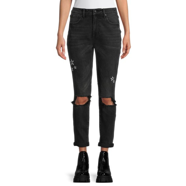 No Boundaries Juniors' Super High Rise Destructed Mom Jeans | Walmart (US)