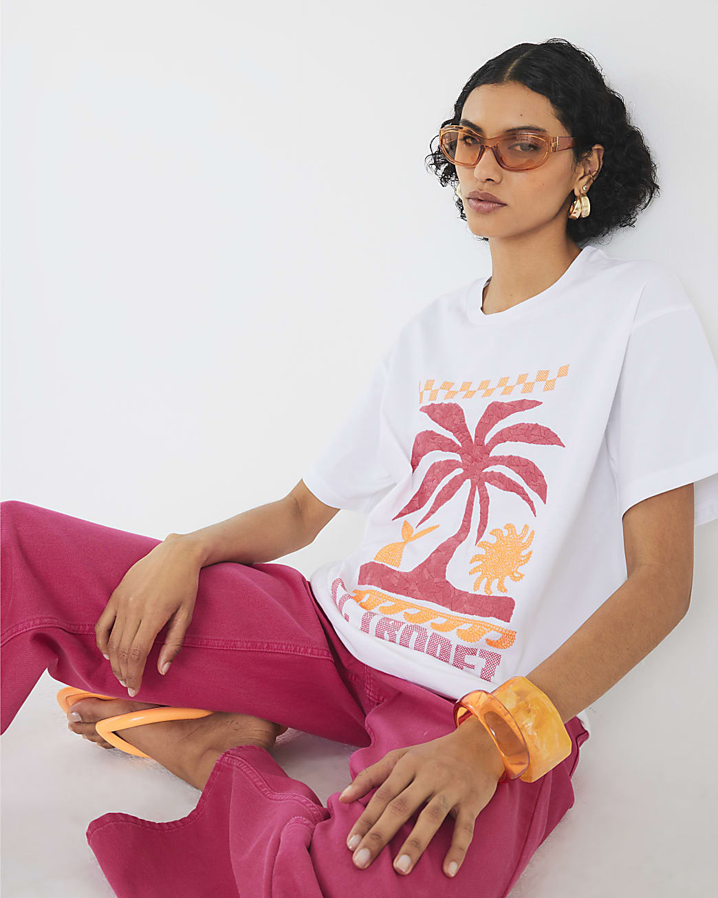 White St Tropez Embroidered T-Shirt | River Island UK & IE