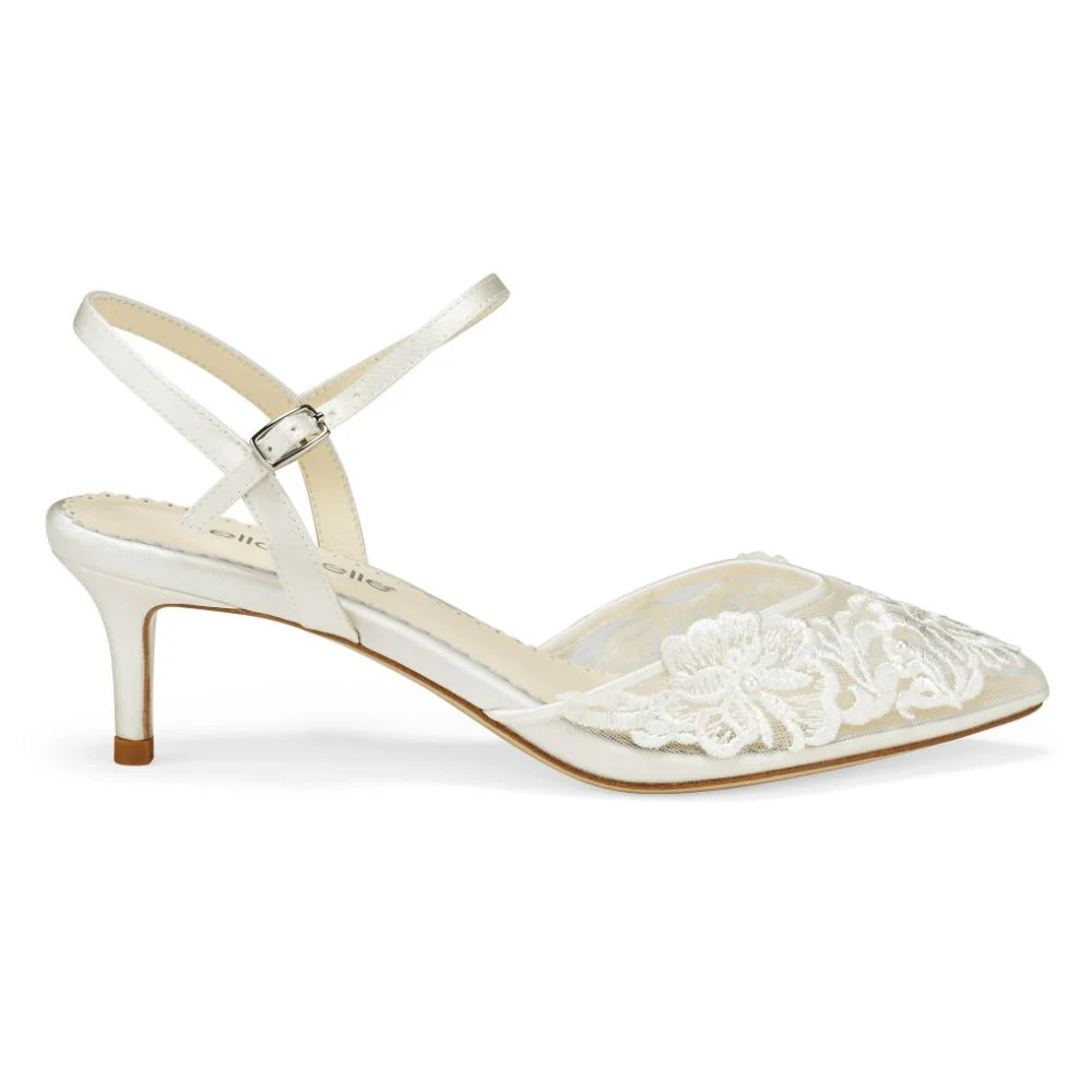 Floral Lace Low Heel Shoes with Pearl Accents | Bella Belle Shoes