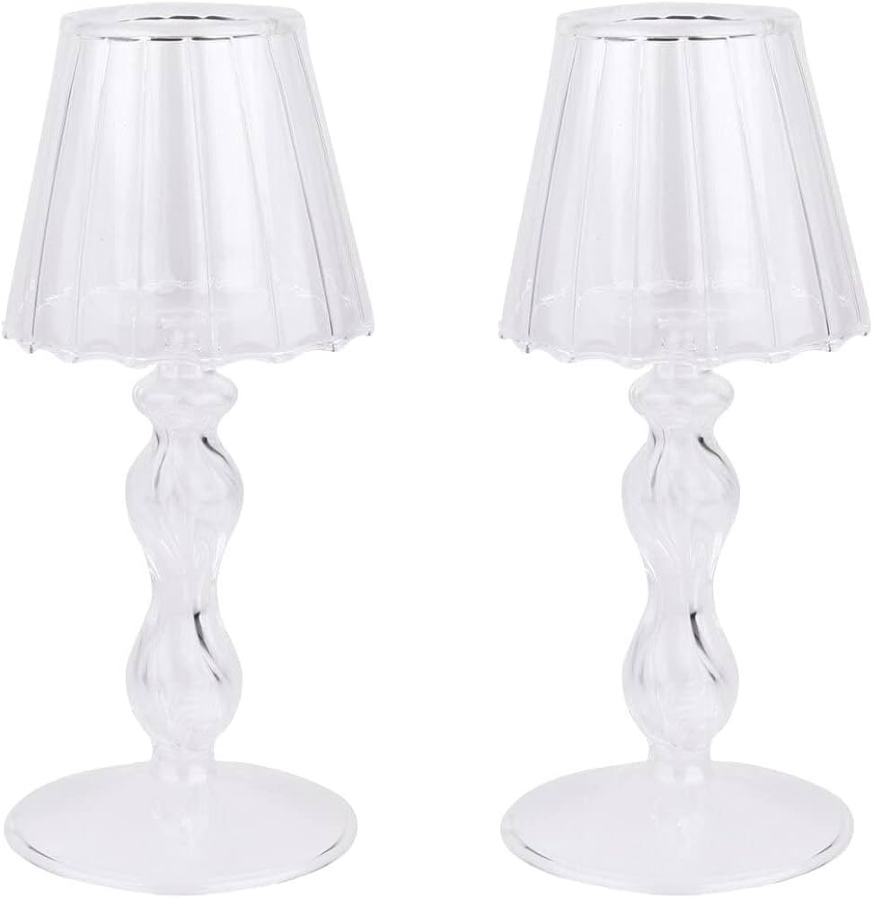 2Pcs Galss Candleholder Sets Tealight Candle Holders Vintage Hurricane Table Lamp Shape Candle St... | Amazon (US)