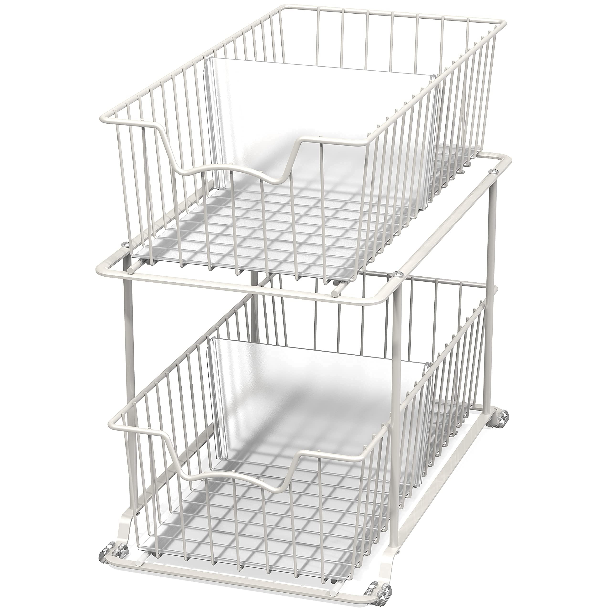 SimpleHouseware 2 Tier Cabinet Wire Basket Drawer Organizer, White | Amazon (US)