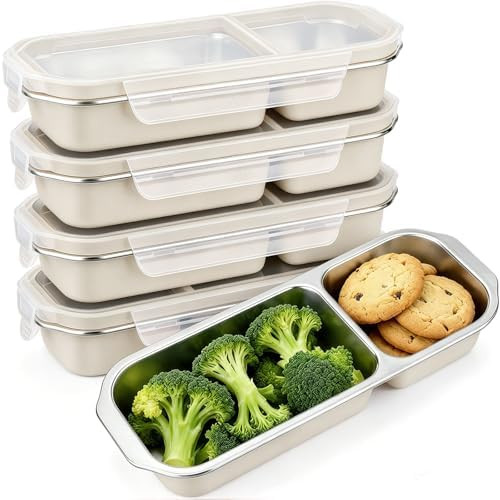 4 Pack Stainless Steel Snack Container for Adults Lunch 2-compartment Leak-proof Box for Work, Tr... | Amazon (US)