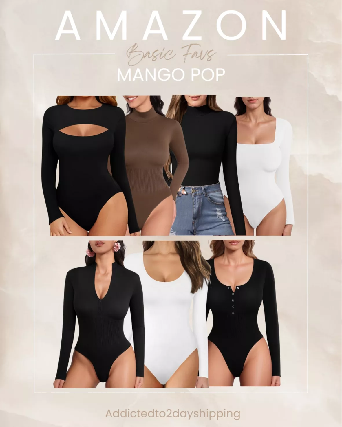 Mangopop Women's V Neck Long Sleeve Bodysuit Tops White Medium