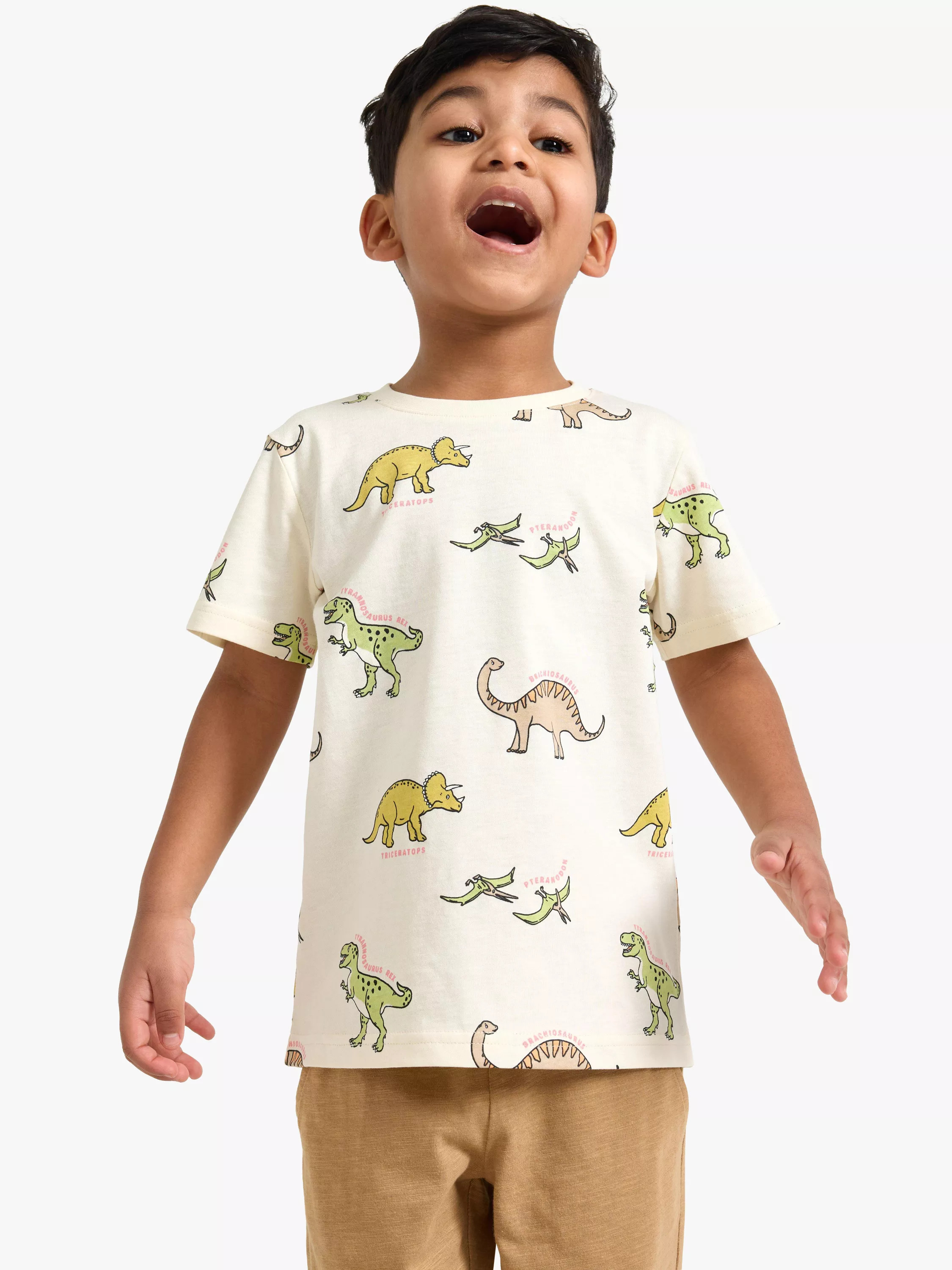 Lindex Kids' Cotton Short Sleeved Dinosaur Print T-Shirt, Pack of 2, White | John Lewis (UK)