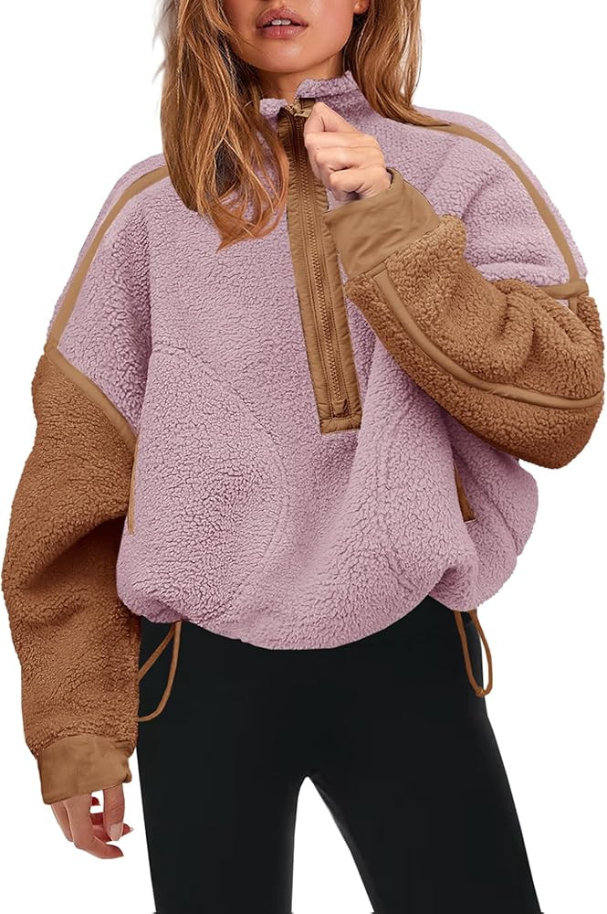 Panadila Womens Half Zip Sherpa Fleece Pullover Soft Oversized Sweatshirt with Pockets Warm Fuzzy... | Amazon (US)
