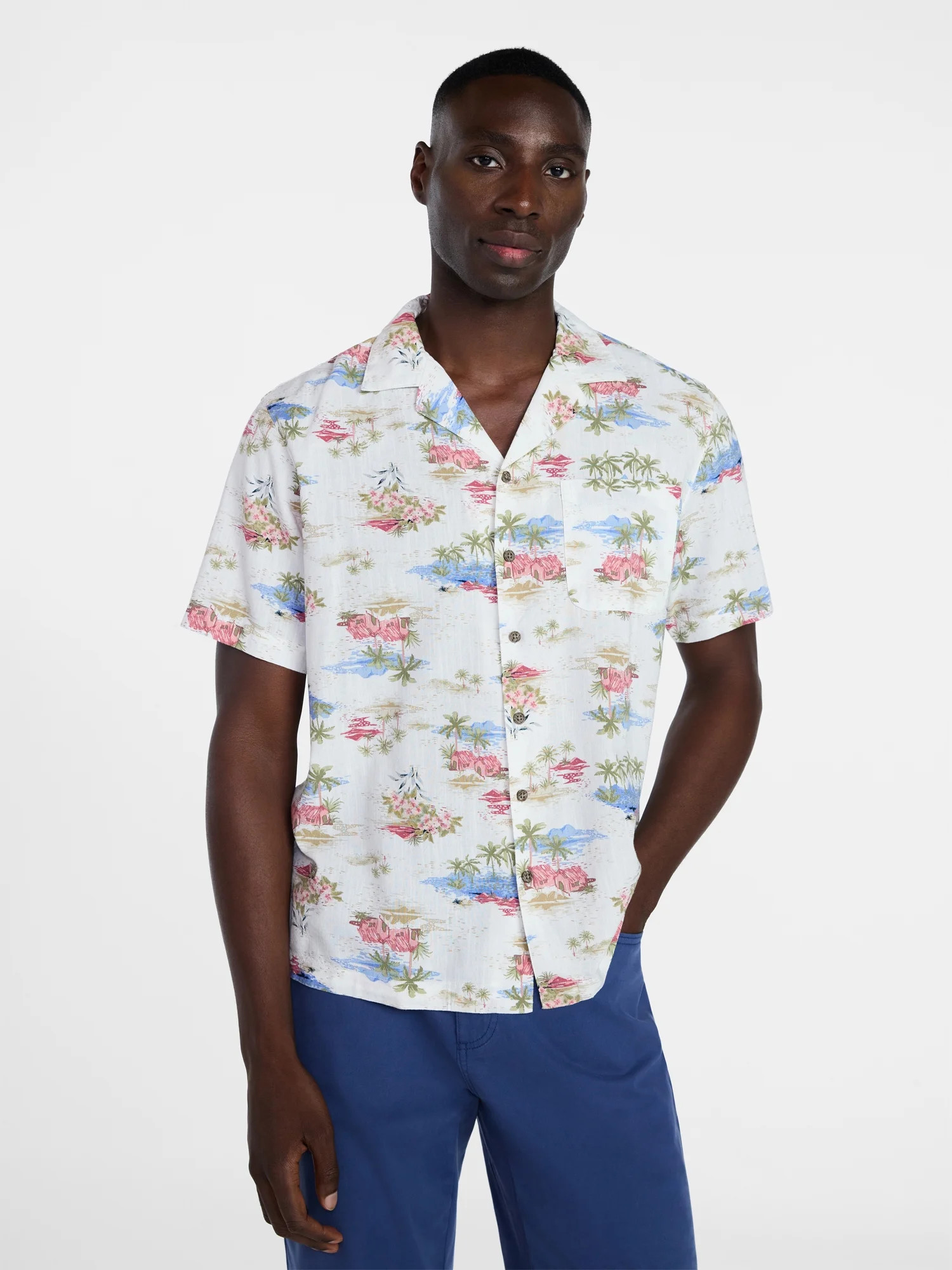 George Men's Linen Blend Camp Shirt with Short Sleeves, Sizes S-5XL, LT-3XLT | Walmart (US)