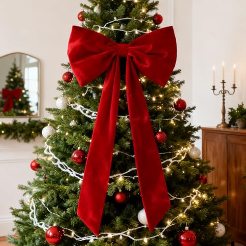 UALOPIC ​Extra Large Red Velvet Bow for Christmas Tree Decoration, 16x33inch Giant Red Velvet Christmas Tree Topper Bow for Home Room Wreath Wall Backdrop Thanksgiving Birthday Wedding Party Decor | Amazon (US)