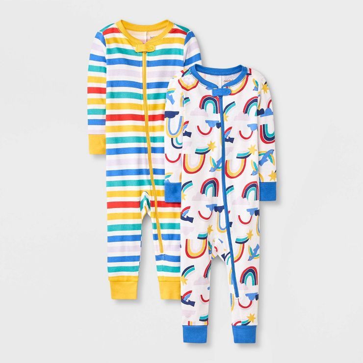 Baby Girls' 2pk Rainbow & Birds Tight Fit Pajama Romper - Cat & Jack™ Blue | Target