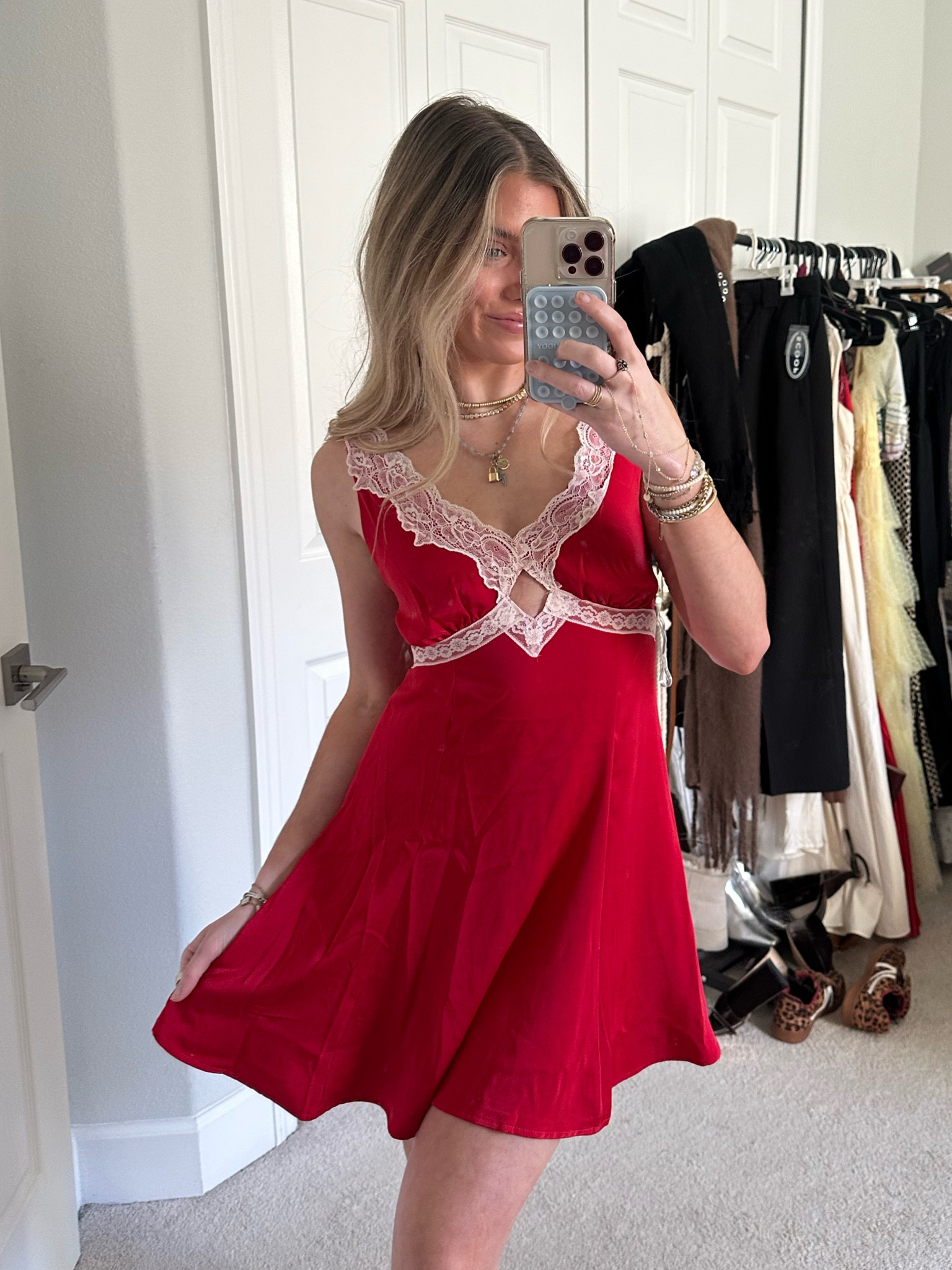 Target red slip dress in size XS. Frankie’s bikini dress dupe. Solid satin slip dress Wild Fable™ with a deep V-neckline, keyhole cutout and lace trim accents. Made from midweight recycled polyester with spandex and polyester lining for comfy wear that moves with you. Tailored in a mini-length silhouette, it features adjustable straps and a side zipper for a secure fit.

#LTKSeasonal #LTKFindsUnder50 #LTKWedding