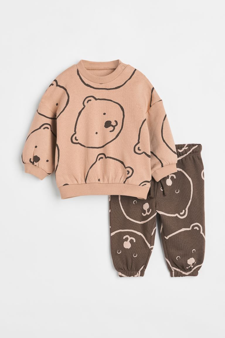2-piece Sweatshirt Set - Powder pink/bears - Kids | H&M US | H&M (US + CA)