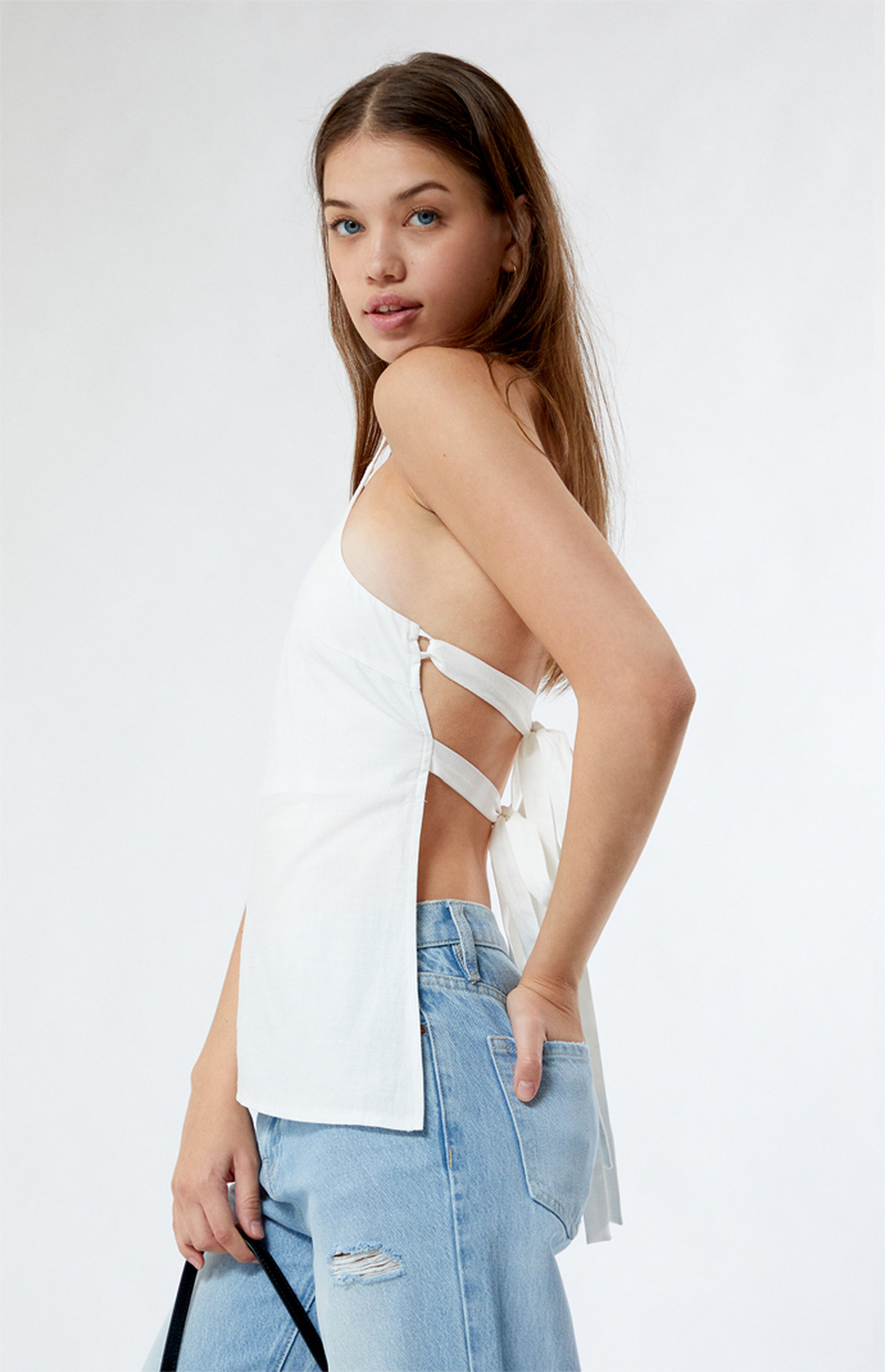 LA Hearts Asymmetrical Tie Back Top | PacSun