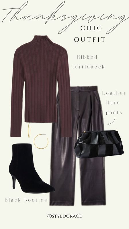 Chic Thanksgiving outfit 

Thanksgiving outfit idea, leather pants outfit, chic fall outfit, leather flare pants 