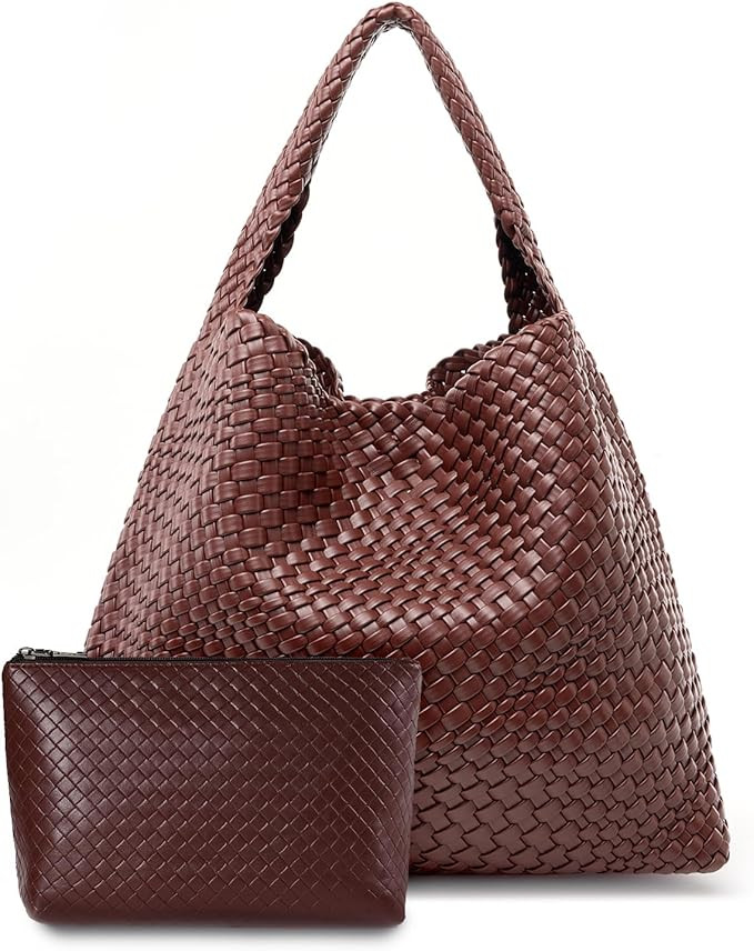 Large Woven Bag Tote Bags for Women Vegan Leather Tote Bag Woven Purse Woven Handbag | Amazon (US)