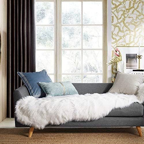 Ashler Soft Faux Sheepskin Fur Chair Couch Cover White Area Rug for Bedroom Floor Sofa Living Roo... | Amazon (US)