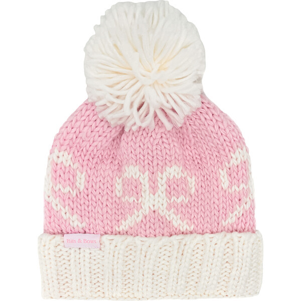 Bows Bobble Hat, Pink | Maisonette