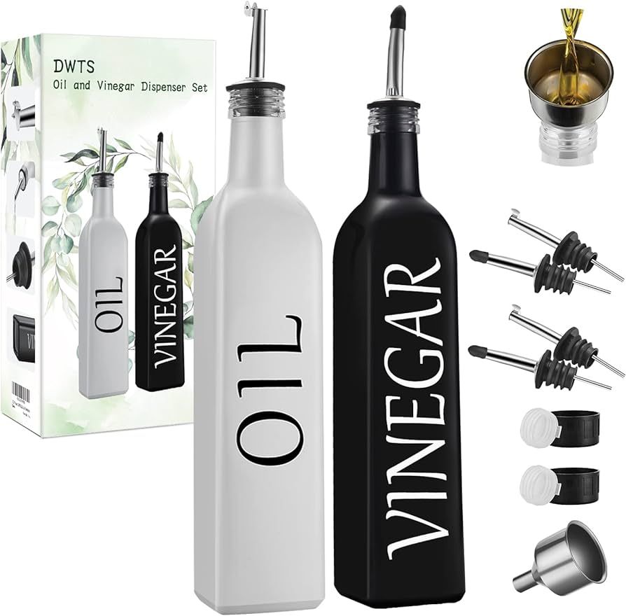 DWTS DANWEITESI Oil and Vinegar Dispenser Set, White Olive Oil Dispenser Bottle+Black Vinegar Bot... | Amazon (US)