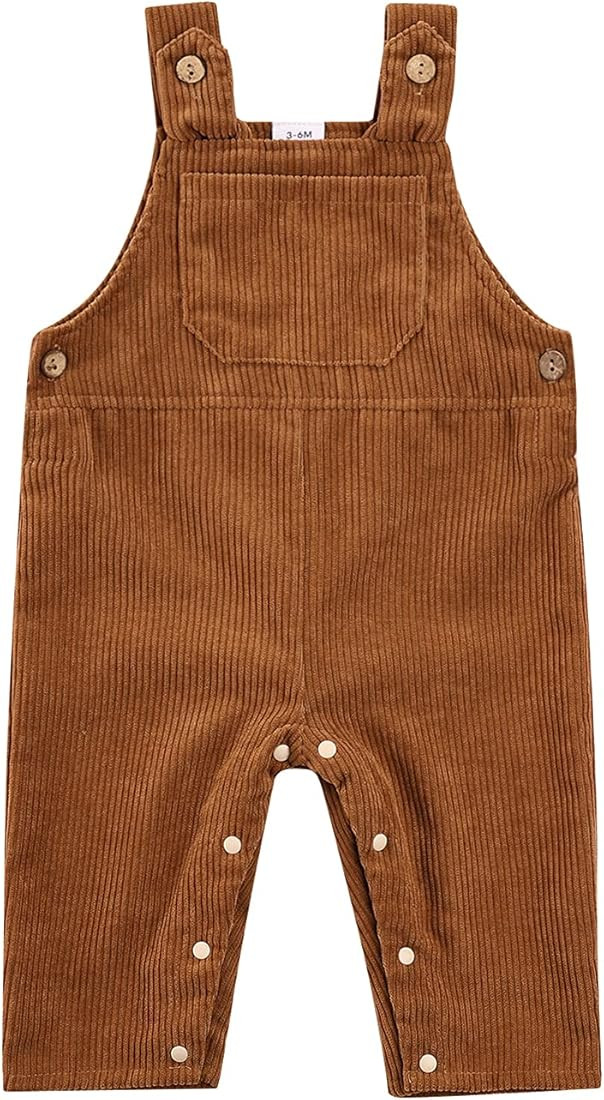Kuriozud Toddler Baby Girl Boy Corduroy Overall Solid Bib Pants Suspender Trousers with 2 Pocket Bot | Amazon (US)