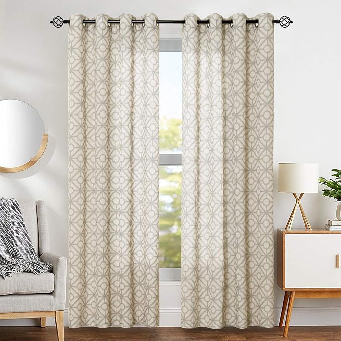 Vangao Curtains Linen Textured Print Moroccan Grommet Top 84 Inches Length Grey Geometric Drapes ... | Amazon (US)
