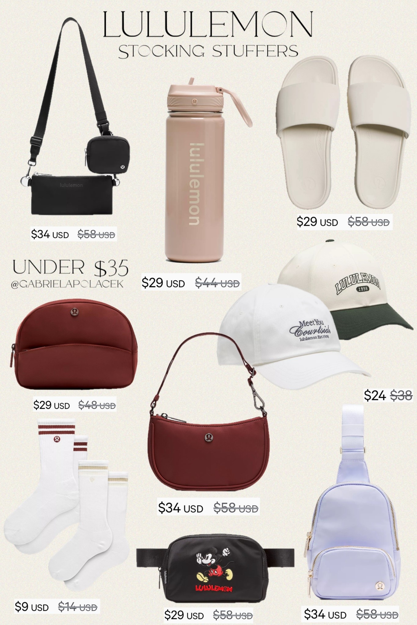 Lululemon stocking stuffers under $35

Lululemon Unisex Daily Essential Crew Socks  Stripe | Lululemon 
Structured Ball Cap 1998 | Lululemon Back to Life Sport Bottle 18oz Straw Lid Shine | Lululemon Unisex Daily Essential Crew Socks 3 Pack | Lululemon City Essentials Mini Shoulder Bag 1L | Disney x lululemon 
Everywhere Belt Bag 1L Mickey in Motion Graphic | Lululemon Everywhere Sling Bag Small 2L | Lululemon City Essentials Pouch 4L | Lululemon Restfeel Slide

Gift guide for her | gift guide for teen | tween girl 

#LTKGiftGuide #LTKFindsUnder50 #LTKSaleAlert