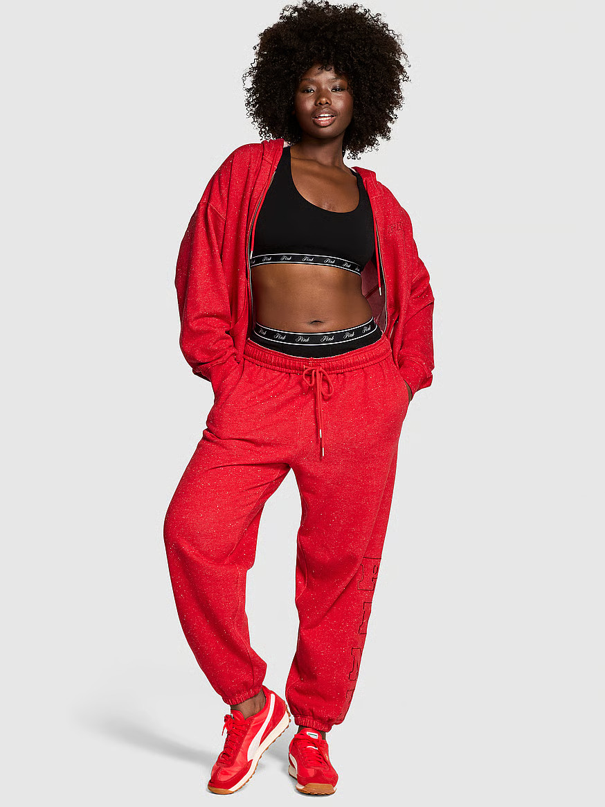 Buy Ivy Fleece Campus Sweatpants, Heathered Bright Vermillion Woven Shine - Order Bottoms online ... | Victoria's Secret (US / CA )