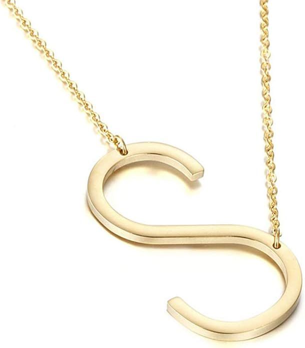MOMOL Sideways Initial Necklace 18K Gold Plated Stainless Steel Large Big Letters Pendant Necklac... | Amazon (US)