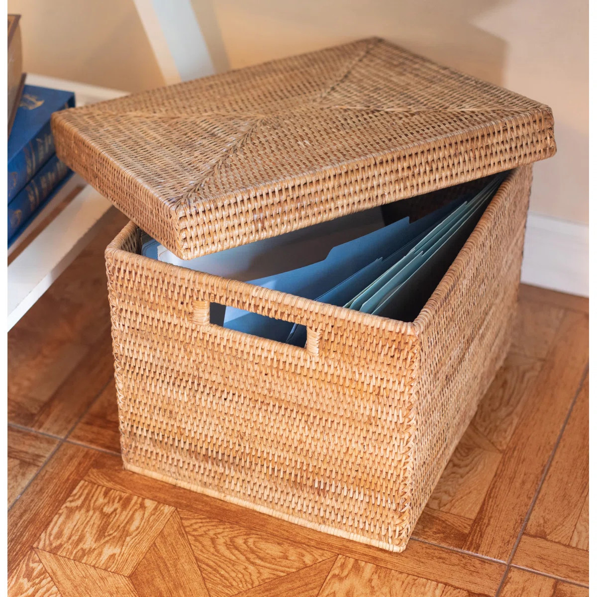 Hand-Woven Rattan Rectangular Basket with Lid | Wayfair North America