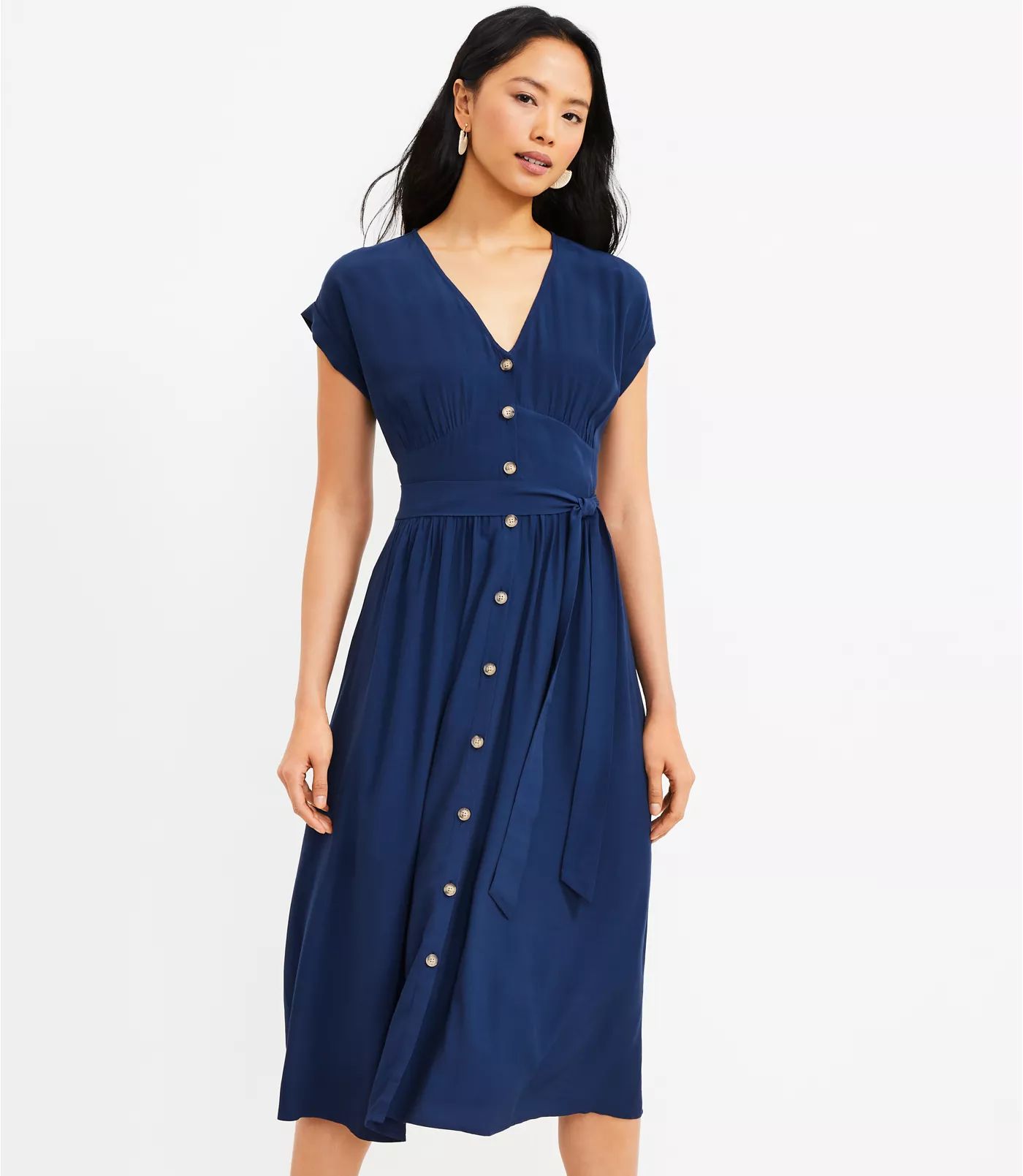 Button Tie Waist Midi Dress | LOFT