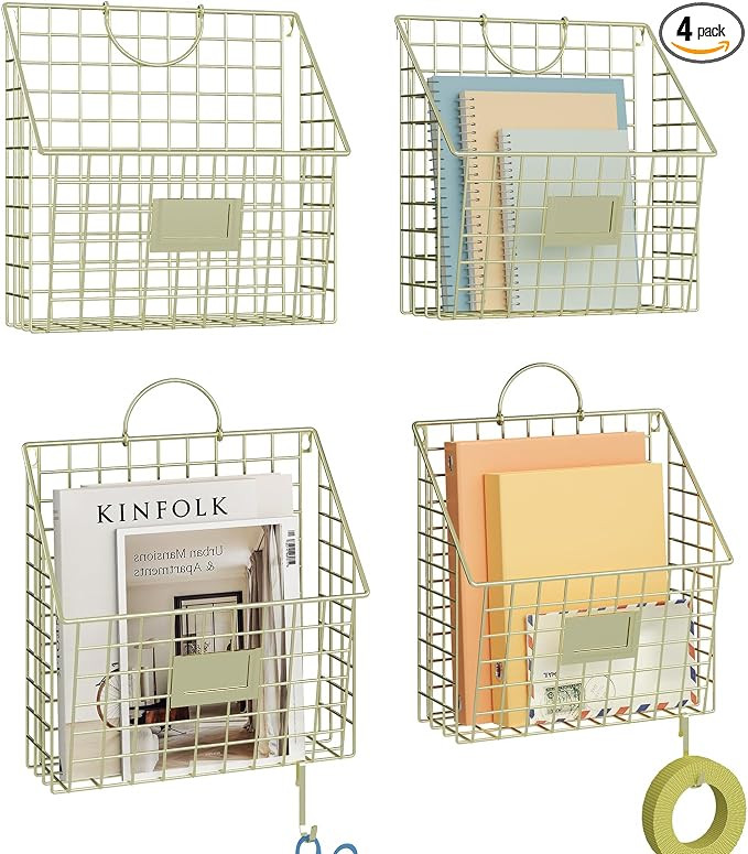 Wall File Organizer Mesh Hanging Wall Files Holder,Magazine Rack and Mail Basket with Hooks, Offi... | Amazon (US)