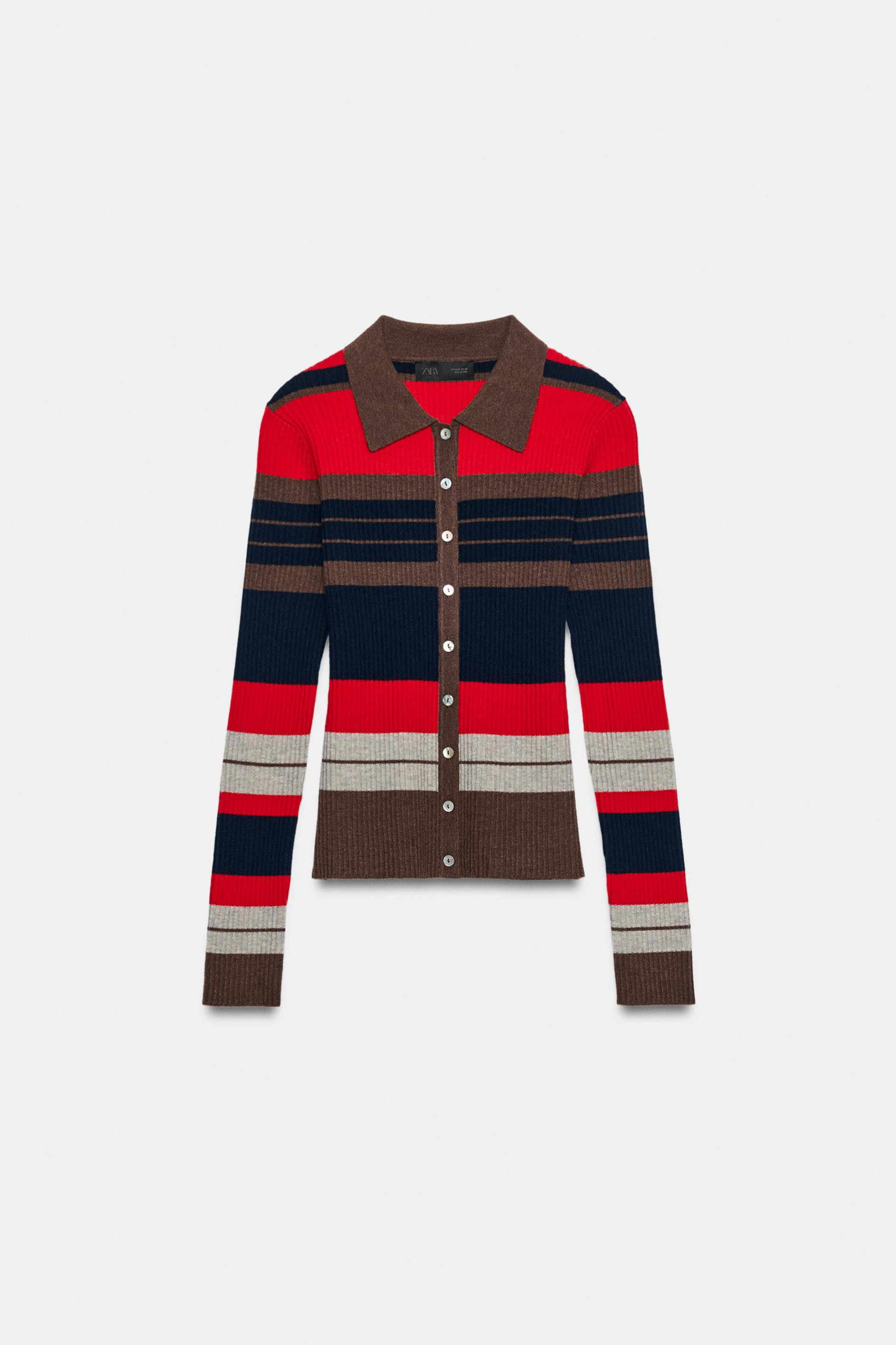Zara - Striped Ribbed Knit Polo Jacket - Only One - S - Woman | Zara US