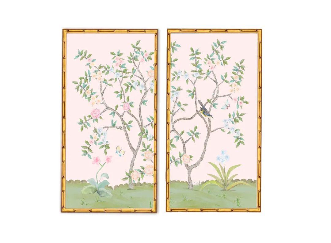 Unframed Tall Chinoiserie Blossom Wall Art Pair Set | Set of Two Botanical Wall Decor | Maximalis... | Etsy (Global)