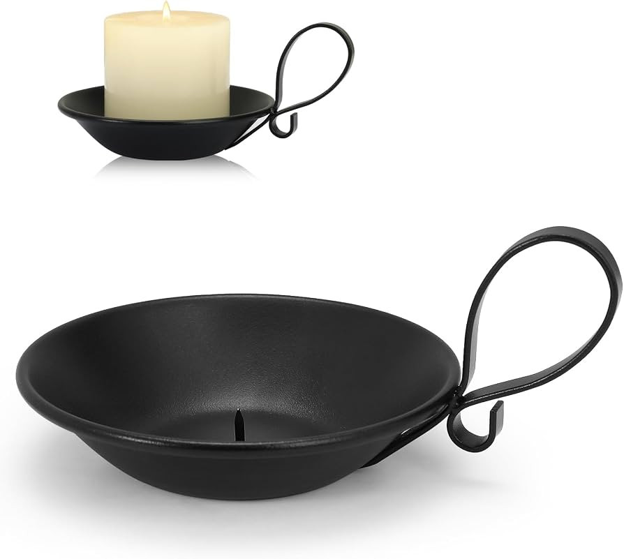 Matte Black Iron Candle Holder with Handle, Iron Pillar Candle Holders with Safety Spike for Pill... | Amazon (US)