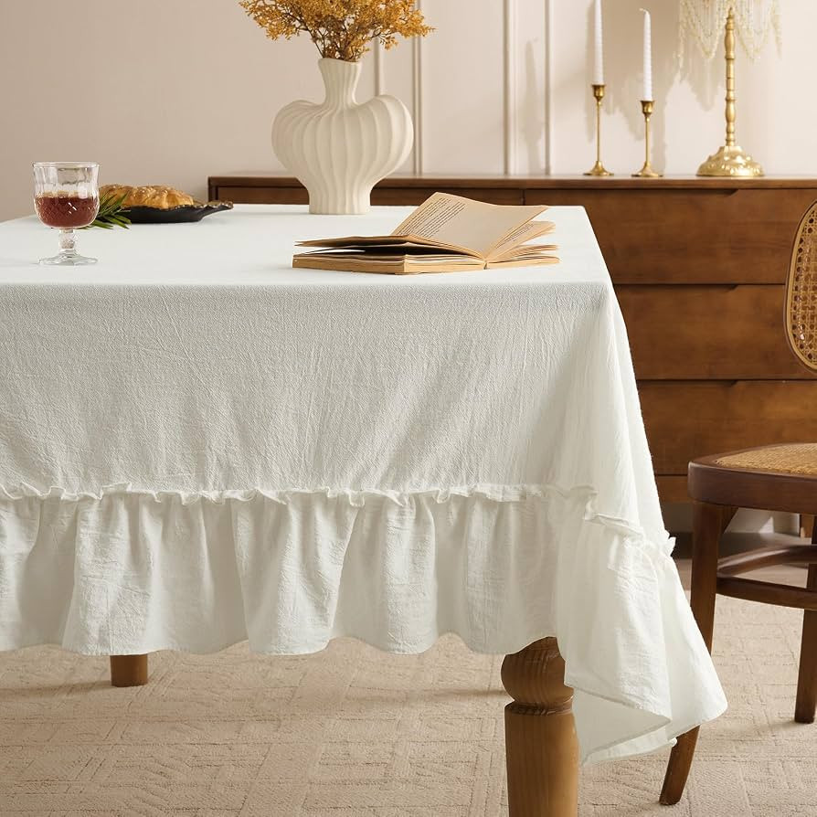 Romanstile Ruffle Rectangle Tablecloth - 60 x 120 Inch Farmhouse Vintage Washable Cotton Decorati... | Amazon (US)