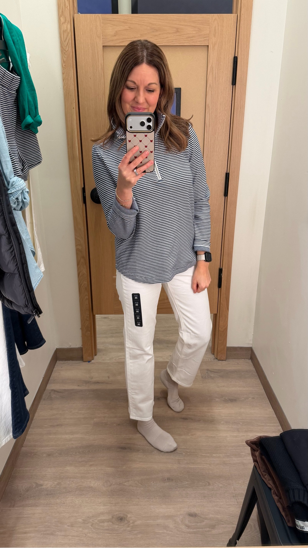 Classic look perfect for spring, cool summer nights or the fall! 

Fit tip 
Top - tts, in size S (comes in green and gray stripe too!) 

Mid-rise straight leg jeans - wearing in my true size 2 (also come in two denim washes) 

jcrewfactory | white denim 

#LTKOver40 #LTKSaleAlert