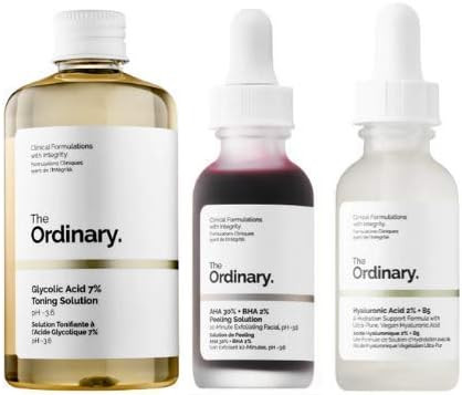 The Ordinary 3 Bottles Face Serum Set! Peeling Solution, Hyaluronic Acid And Glycolic Acid! AHA 30%+ | Amazon (US)