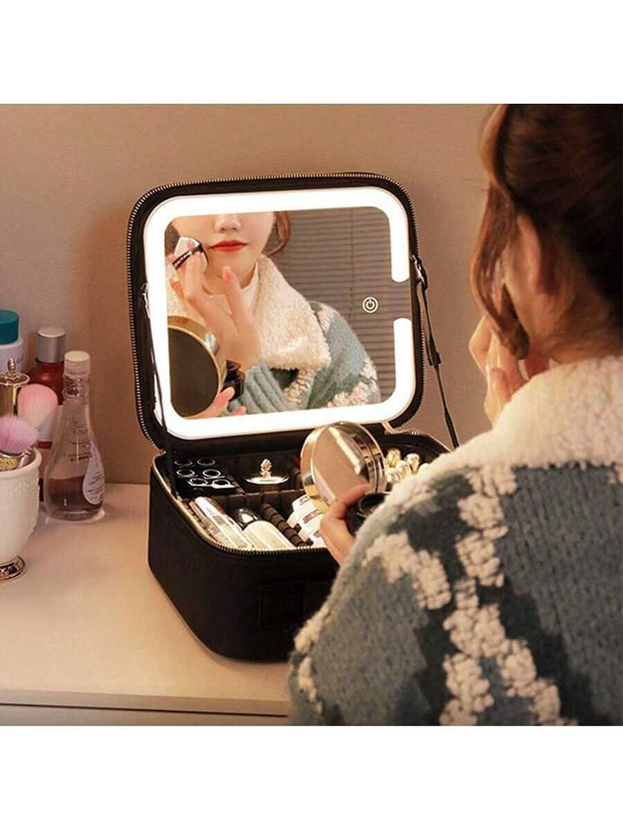 Professional Makeup Case With Lights & Full Screen Mirror, Cosmetic Storage Bag, Fully-loaded Por... | SHEIN