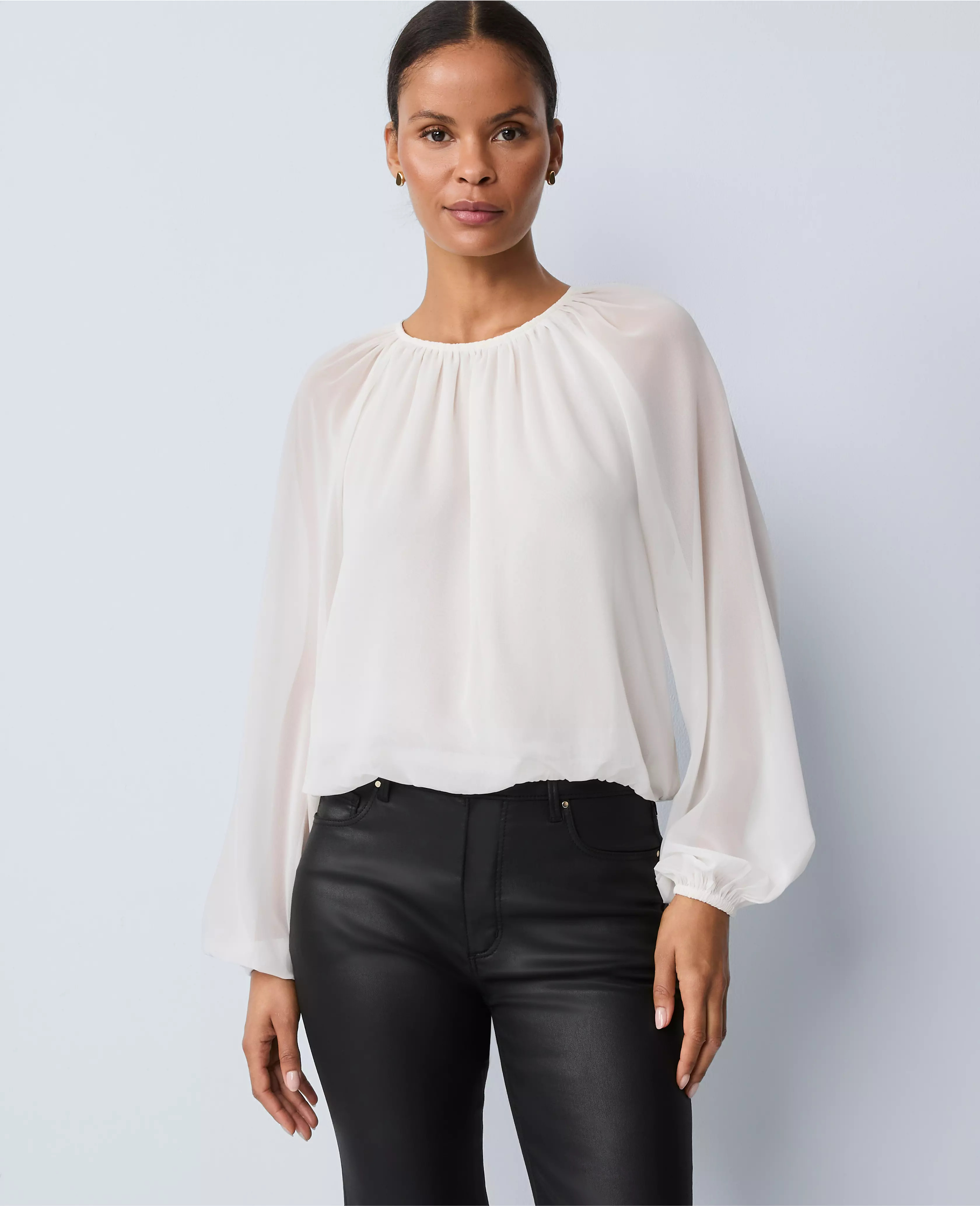 Shirred Crew Neck Blouse | Ann Taylor