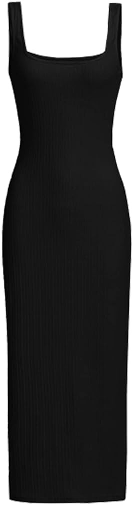 Verdusa Women's Casual Sleeveless Square Neck High Waist Rib Knit Tank Long Dress | Amazon (US)