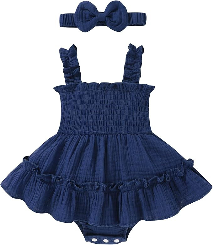 Happy Town Infant Baby Girl Clothes Toddler Summer Sleeveless Romper Dress with Headband Newborn ... | Amazon (US)
