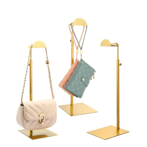 KDYZS+ Purse Display Stands, 3 Pack Gold Purse Display Rack Stainless Steel Handbag Display Stand Adjustable Height Bag Stand Holder Anti-fingerprint Hanger Rack for Retail Boutiques Commercial Store | Amazon (US)