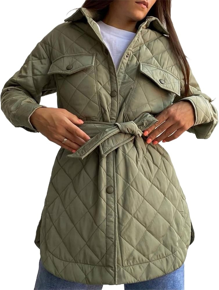 Women Button Down Quilted Jacket Coat Warm Winter Solid Color Padded Puffer Jacket with Removable... | Amazon (US)