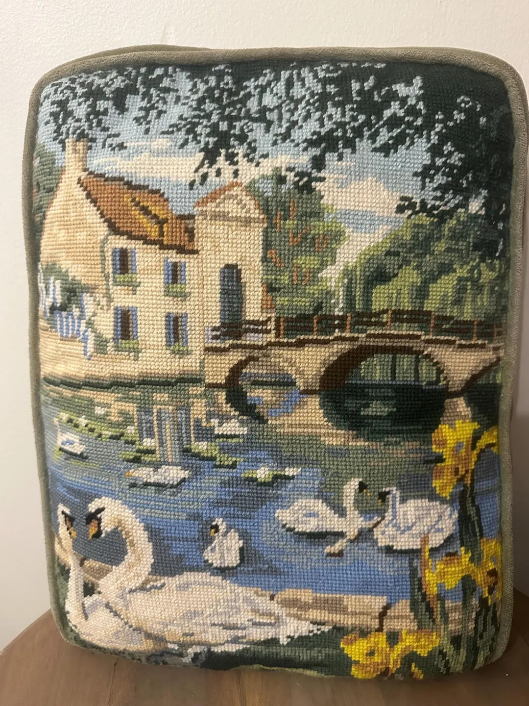 Vtg Handstitched Needlepoint Throw Pillow Country House | Etsy (US)