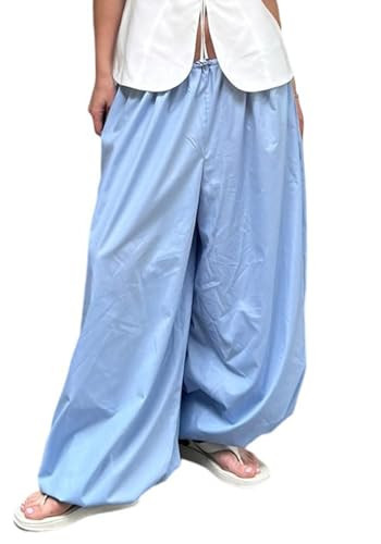 NRTHYE Womens Summer Baggy Casual Pleated Harem Pants Loose Elastic Waist Wide Leg Hippie Long Balloon Pants Trousers Blue | Amazon (US)
